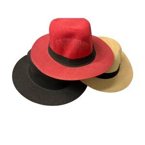 Bundle Of 3 Panama Hats Unisex Black Ribbon Detail Flat Brim Lightweight
